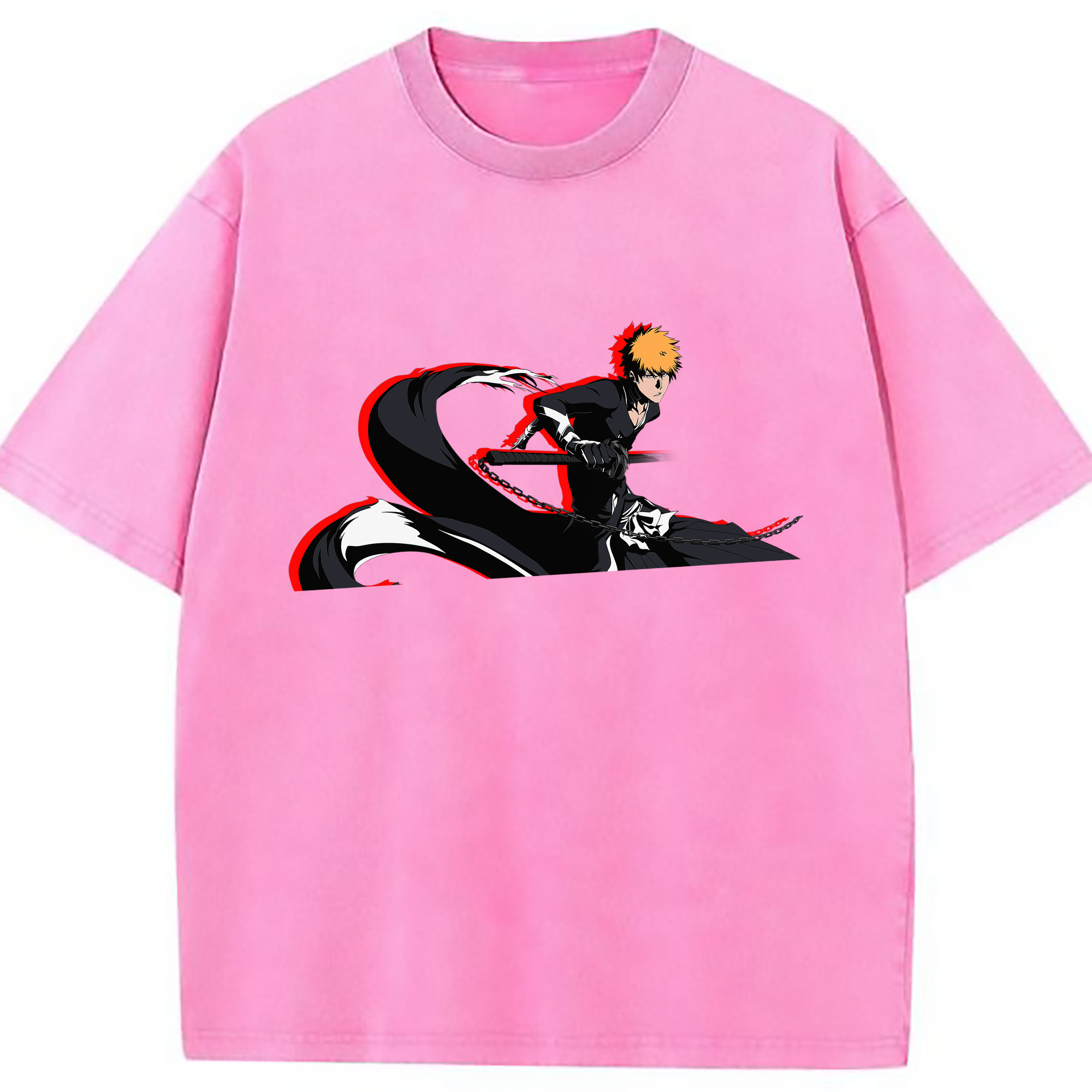 （画像用） ブリーチ 黒崎一護（くろさき いちご）BLEACH Kurosaki Ichigo 綿100% ヴィンテージ風 半袖Tシャツ（フロントプリント）